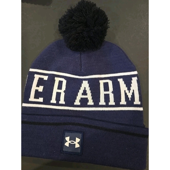Under Armour Other - UNDER ARMOUR Mens "HalfTime Pom" Knit Beanie OSFM Ret@$28 Blue/white (C-31)